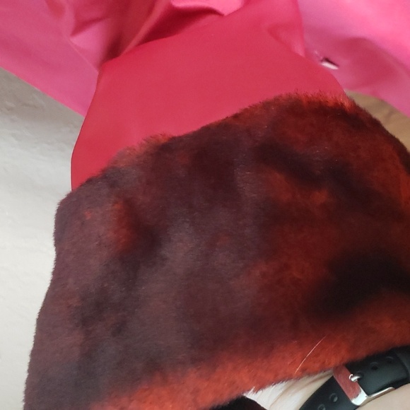 Dennis Basso Red Faux Fur Reversible Coat With Hood - Picture 6 of 9